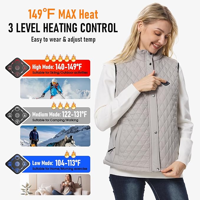 Women Heated Vest with Battery Pack, 16000mAh 7.4V Smart Rechargeable Heated Vests, Electric Lightweight Heating Vest Jacket