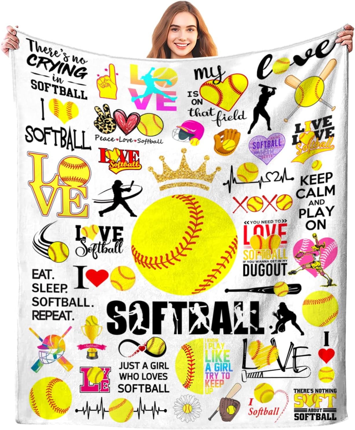 Softball Blanket Soft Cozy Flannel Throw Blankets Bedding Softball Lovers Merch Gifts for Boys Girls Women Adults Gifts 60"X50"