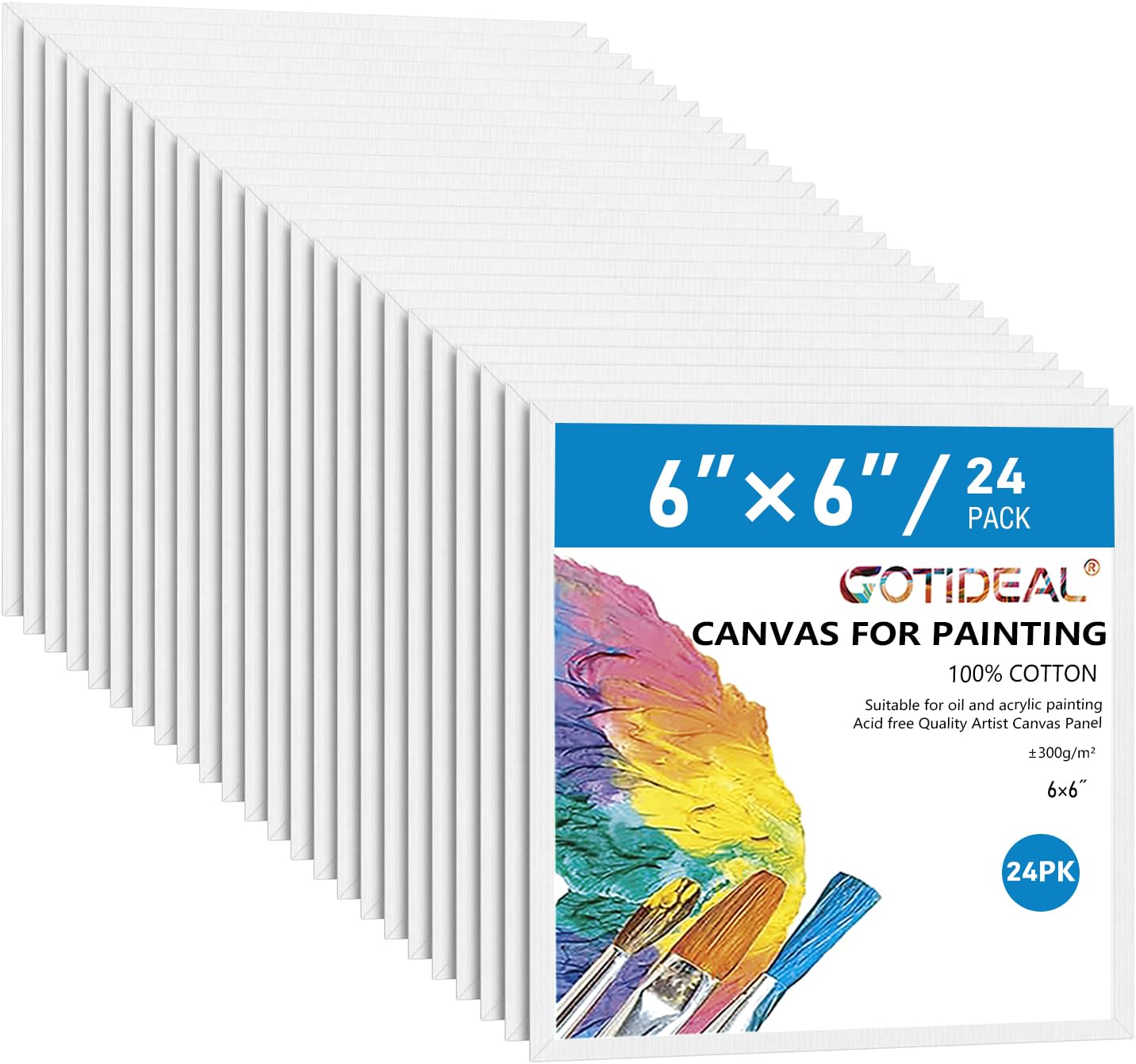 GOTIDEAL Canvases for Painting, 6x6 inch of 24, Professional Primed White Blank Flat Canvas Panels- 100% Cotton Artist Canvas Boards for Acrylics Painting, Oil Watercolor Tempera