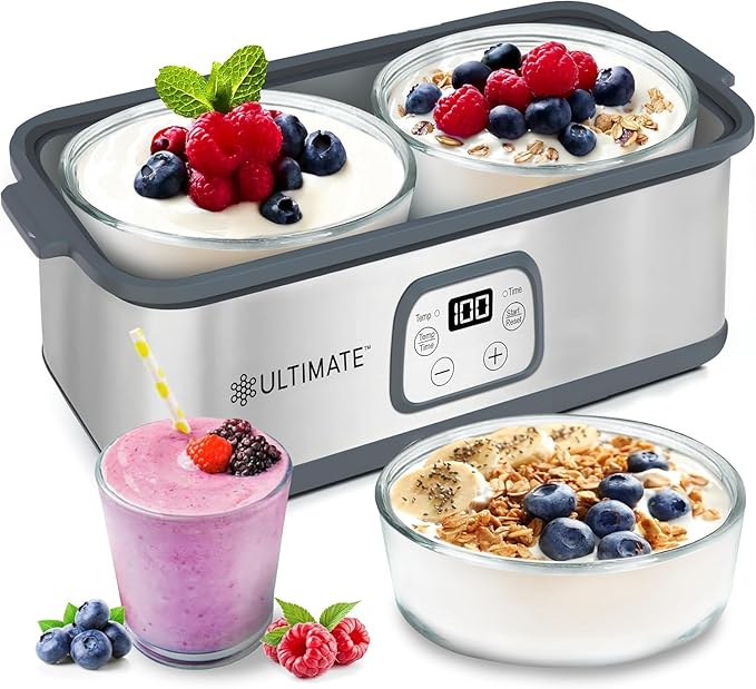 Ultimate Probiotic Yogurt Maker w/Adjustable Time & Temp Control - Make Trillions of Live Probiotics (Two 1-Quart Containers) - Best Xmas Gifts & Presents for Men & Women - ULTIMATE LIFETIME WARRANTY