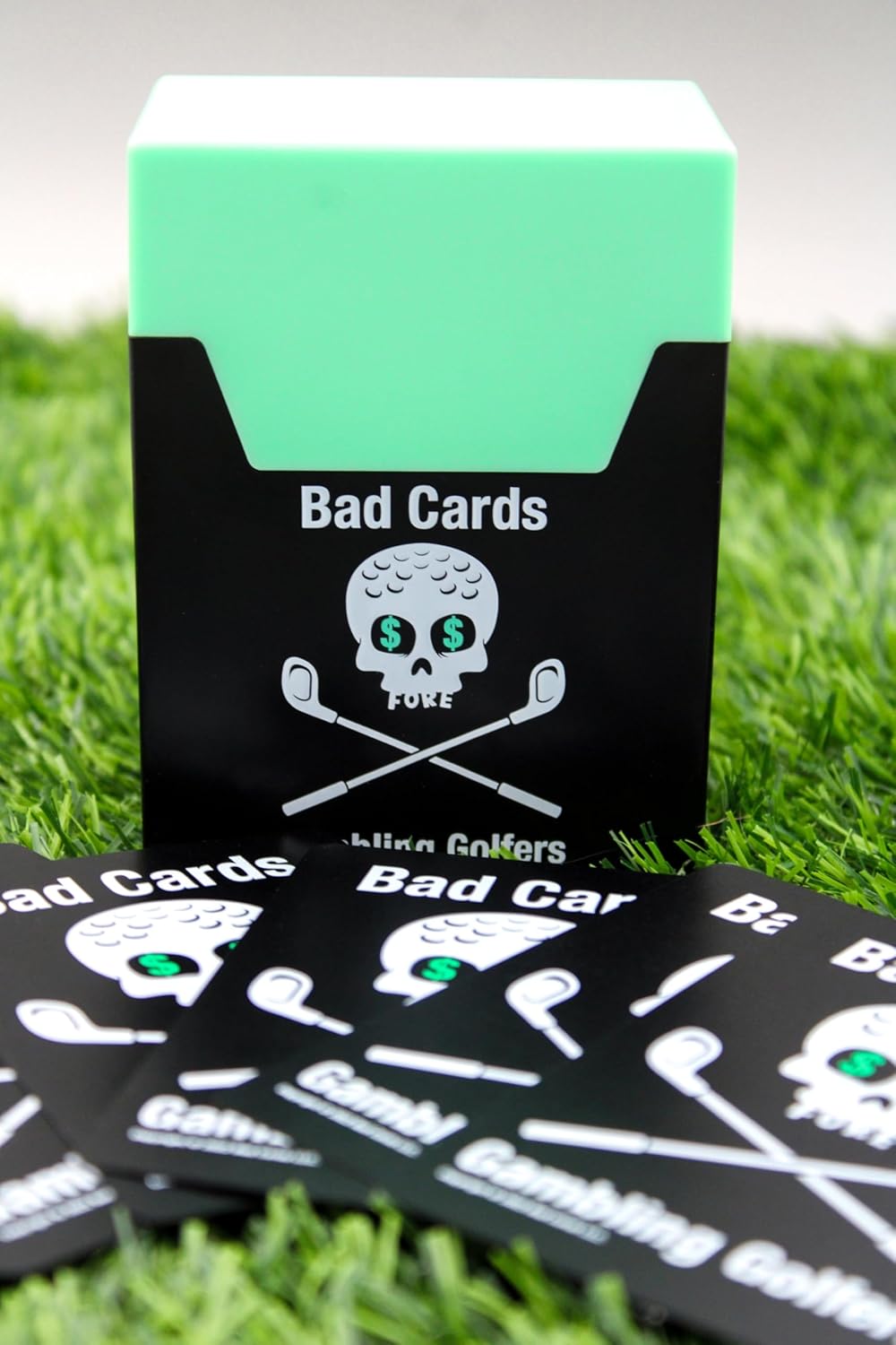 Bad Cards Fore Gambling Golfers (Weatherproof Edition) - On-Course Golf Betting Game, PVC Cards in Durable Plastic Box, Straps to Golf Cart, Fun & Unique Golf Gambling Game for Any Round