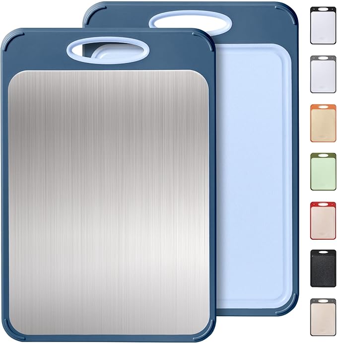 2 in 1 Stainless Steel Cutting Board with Handle Chopping Double Sided Non Slip Feet and Over Sink Butcher Block Nice Juice Groove Big Xl XXl xlarge Best Hardwood Kitchen Counter Organic Meat BBQ Kit