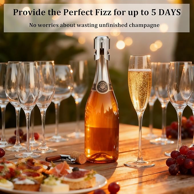 Champagne Stoppers for Bottles, Pafusen Champagne Sealer Stopper, Stainless Steel Champagne Cork Stopper Toppers, Saver for Champagne Cava Prosecco Sparkling Wine (Champagne -3-Pack-Rose Gold)