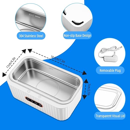 Ultrasonic Jewelry Cleaner, Ultra Sonic Cleaning Machine with 48KHz 4 Modes 400ml 304 Stainless Steel Tank for Glasses Ring Necklace Watch Strap Denture Retainer,Home and Travel Use Gift for Women Men
