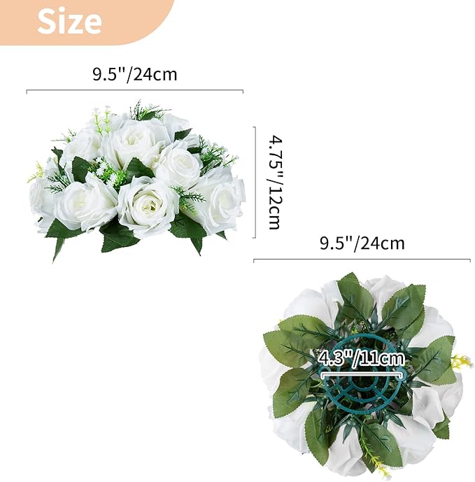 NUPTIO White Flower Centerpieces for Tables: 10 Pcs Artificial Flower Ball Arrangement for Wedding Party - 9.5 Inch Diameter Fake Floral Rose for Bridal Shower Decorations