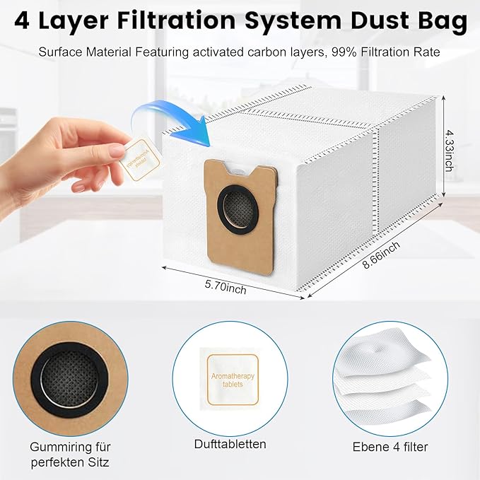 C10 Replacement Part Compatible with Eufy C10 Robot Vacuum，26 Pack Accessories Kit Included 2 Mainbrush 4 Filter 6 Dust Bag 6 Sidebrush 1Cleaning Brush 1Screwdriver,6Scented Stick