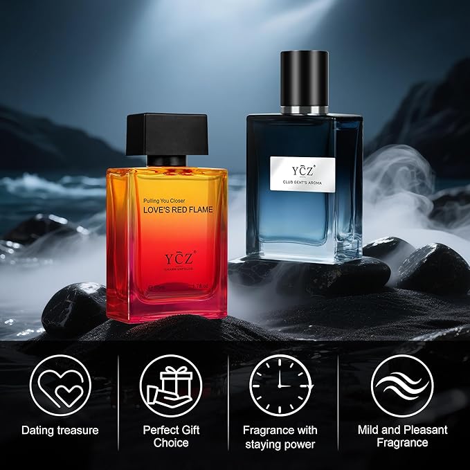 Ycz Cologne for Men Set, 1.7oz(50ml) Bottled Pioneers Perfume and Borrowing Fire Men Perfume, Eau Woody Rose Scent, Highquality Long Lasting, Sleek Bottle Design for Christmas Gifts Ideal
