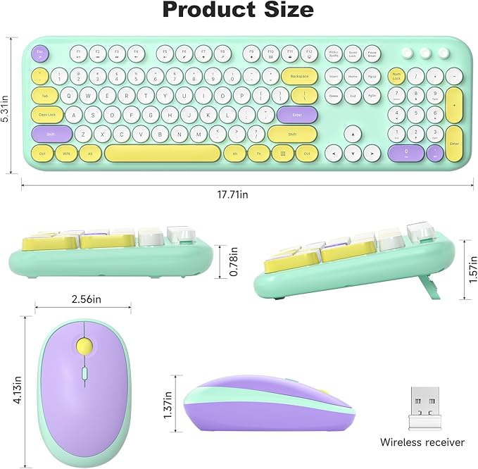 MOFII Wireless Keyboard and Mouse, Retro Typewriter Keyboard and Silent Mouse, 2.4GHz Full Size Keyboard and Mouse Wireless Combo for Laptop, PC, Desktop, Windows (Mint Green)