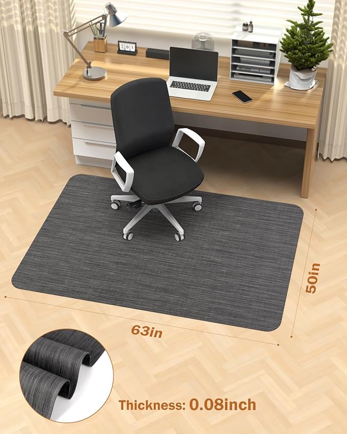 Blvornl Office Chair Mat for Hardwood Floor, 50"*63" Desk Computer Chair Mat for Hard Wood, Large Anti-Slip Hard Floor Protector for Rolling Chair, PVC Desk Rug for Office Black