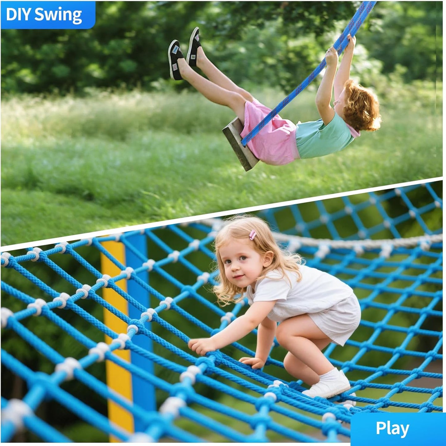 100Ft 1/2 Inch Heavy Duty Climbing Rope - for Tree Swing, Pulling, Outdoor & Gym Use (Blue)
