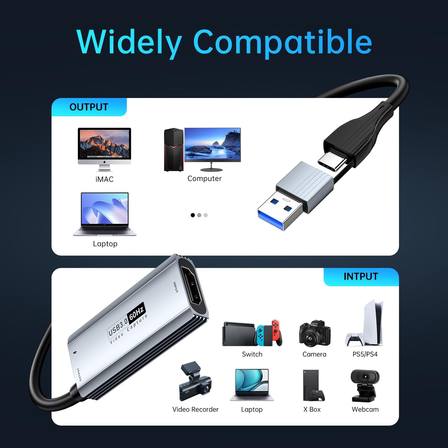 Xiixmask Usb 3.0 Video Capture Card With 100W Pd - Hdmi To Usb/Usb-C Capture Card 1440P 30Fps & 1080P 60Fps Video Capture Device