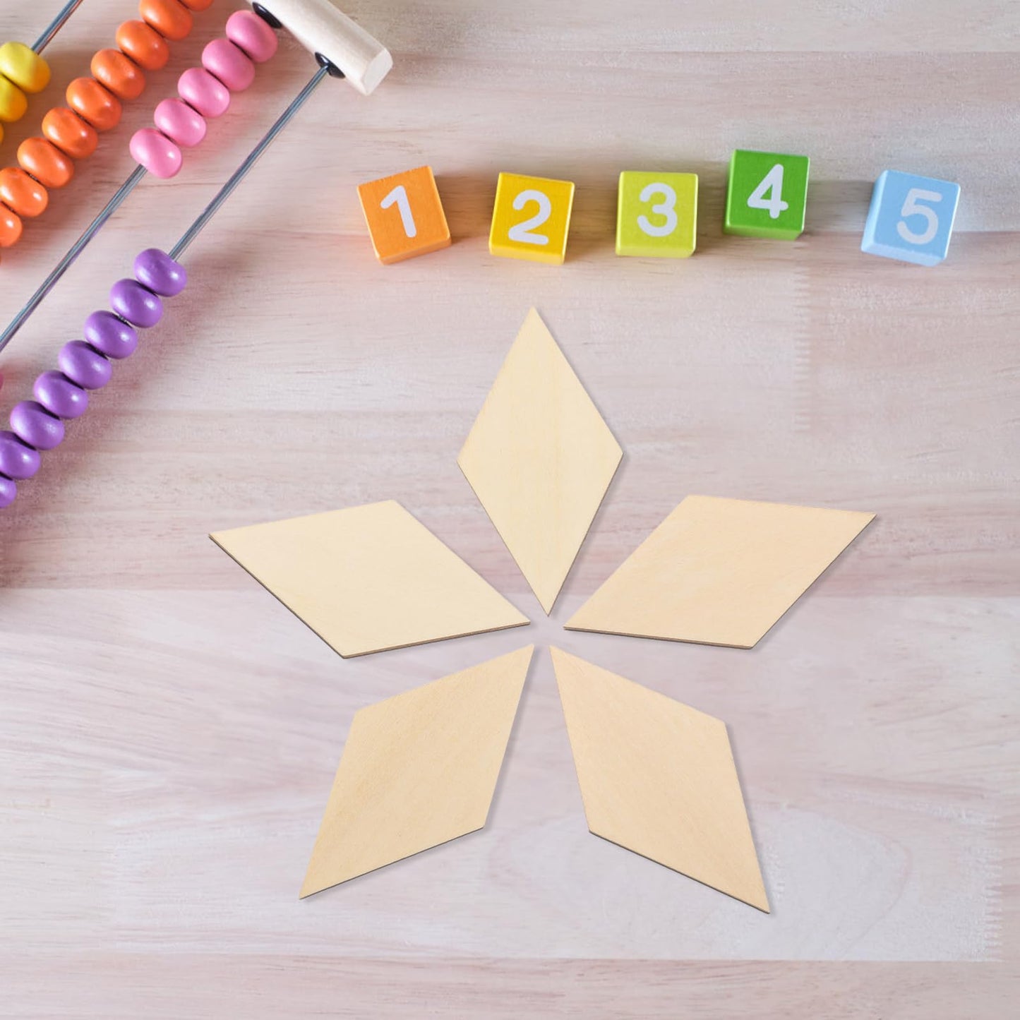 EXCEART 90 Pcs Wooden Rhombus Slices 1.57X3.14 Inch Diamond Shape Wood Pieces for DIY Crafts Home Decor Party Decorations and Christmas Tree Wall Hanging Ornaments