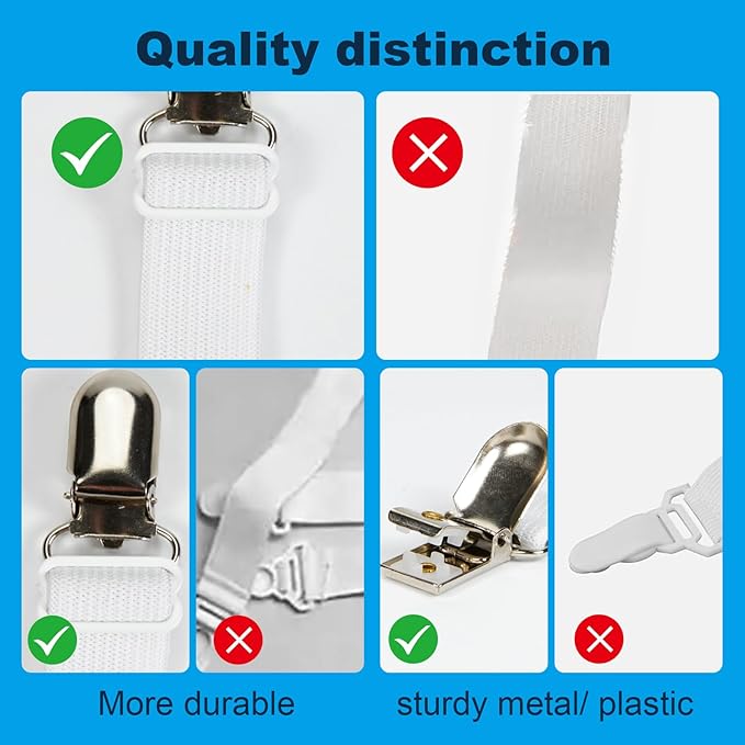 Premium Adjustable Bed Sheet Clips with Elastic Straps and Clips for Securely Holding Sheets in Place, Fits Mattresses from 20" to 79"（Black）