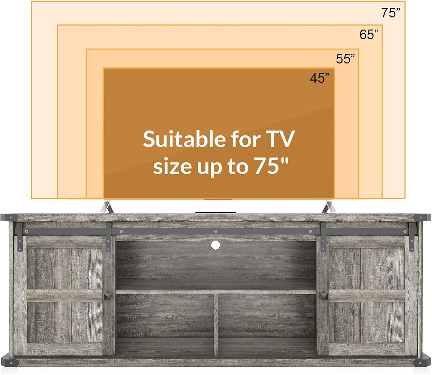 GAOMON 70" Farmhouse TV Stand for 80/75/70 Inch TVs,Entertainment Center Storage Cabinets w/Power Outlets and Sliding Barn Door,Rustic TV Stands for Living Room,Media Console Cabinet