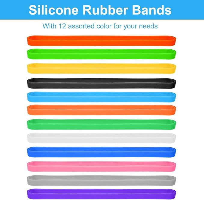 Coopay 72 Pieces Silicone Rubber Bands Colorful Elastic Rubber Wrapping Bands for Books, Art, Exercise, Crab Traps, Cooking, Wrapping, Heat, Cold, UV, Chemical Resistant (12, 8, 5.5 Inches)