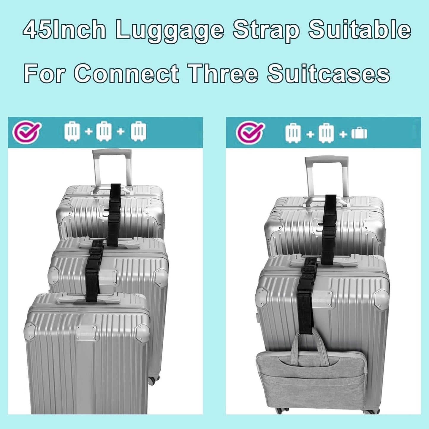 4Pack Luggage Straps for Suitcases, Travel Connector for Carry On Bag, Add Bag to Connect Two Suitcases, Adjustable Belt Attachment Accessories for Connect Your 3 Luggages, Rose