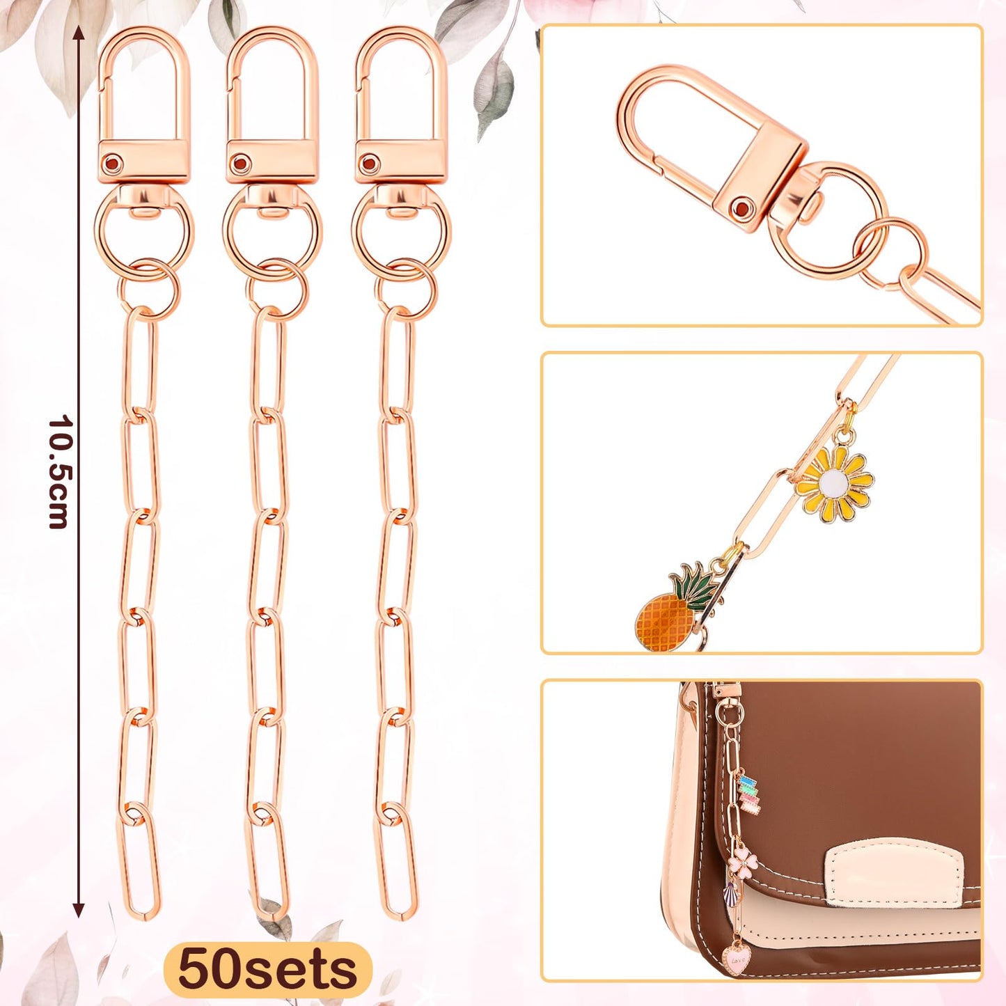 Liliaafar 50 Set Keychain Making Kit Metal Keychain Clips with Key Ring Swivel Snap Hook Lobster Claw Clasps and Extender Chain Bulk for DIY Craft Supplies Jewelry Bags Accessories Gift (Rose Gold)
