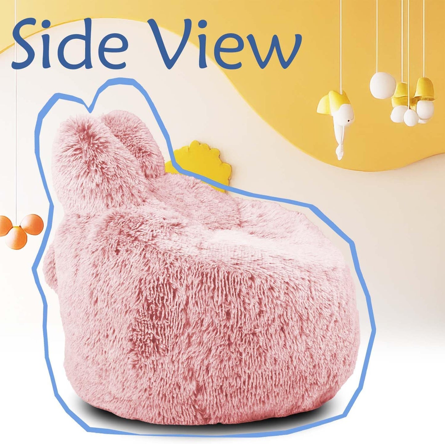 Bean Bag Chair for Kids with Plush Faux Fur Cover, 2.5FT Memory Foam Filled Bean Bag for Teens & Kids, Lazy Sofa for Living Room/Bedroom/Dorm, Rabbit-Ears Design