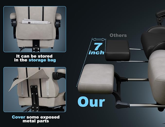 Gaming Chair Breathable Leather with Pocket Spring Cushion,Wide and High Ergonomic Office Chair with Headrest,Computer Gaming Chair with Footrest for Adult and Teen,Beige