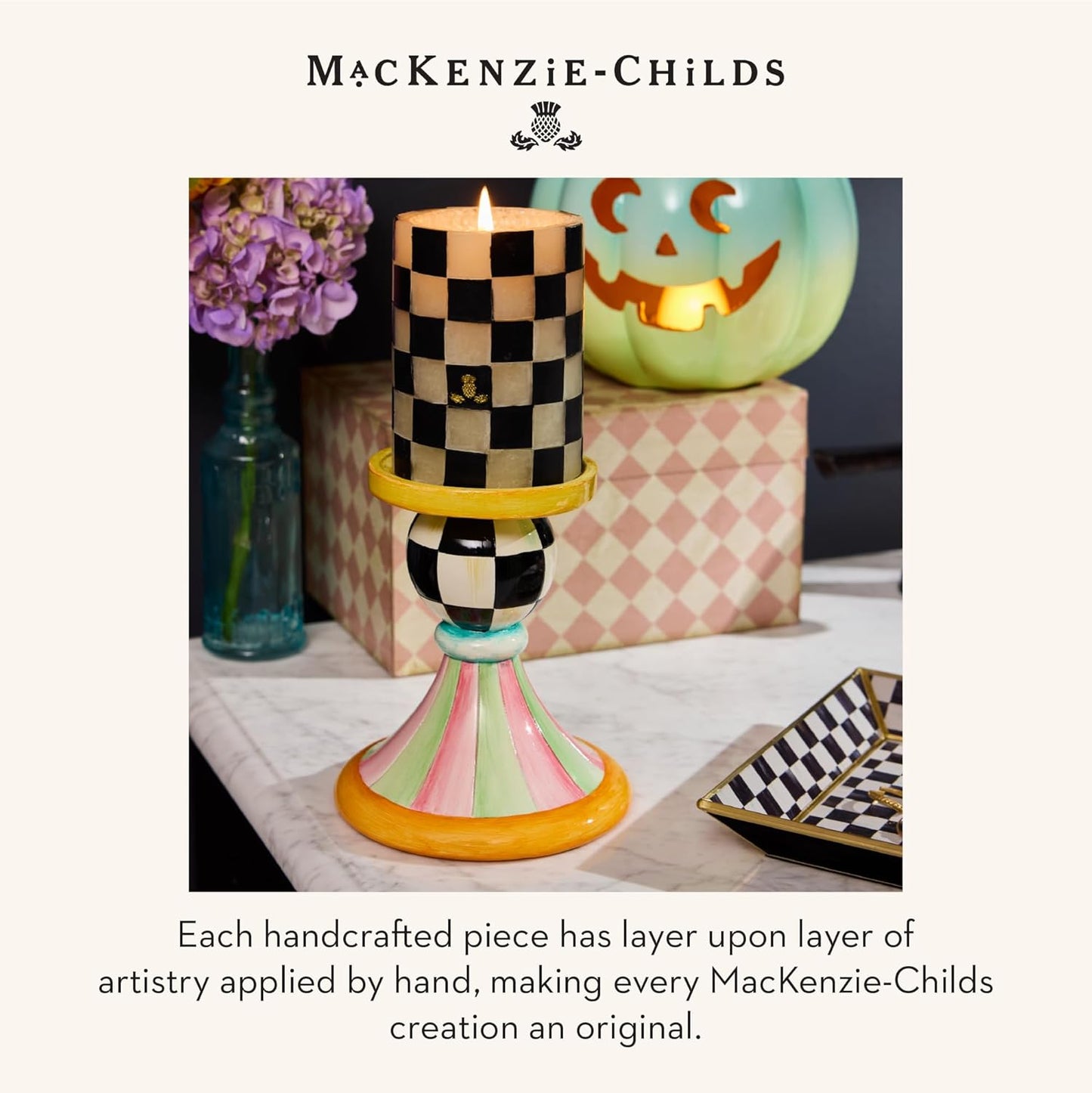 MACKENZIE-CHILDS Glass Tray, Decorative Bathroom Counter Tray, Small, Black-and-White Courtly Check