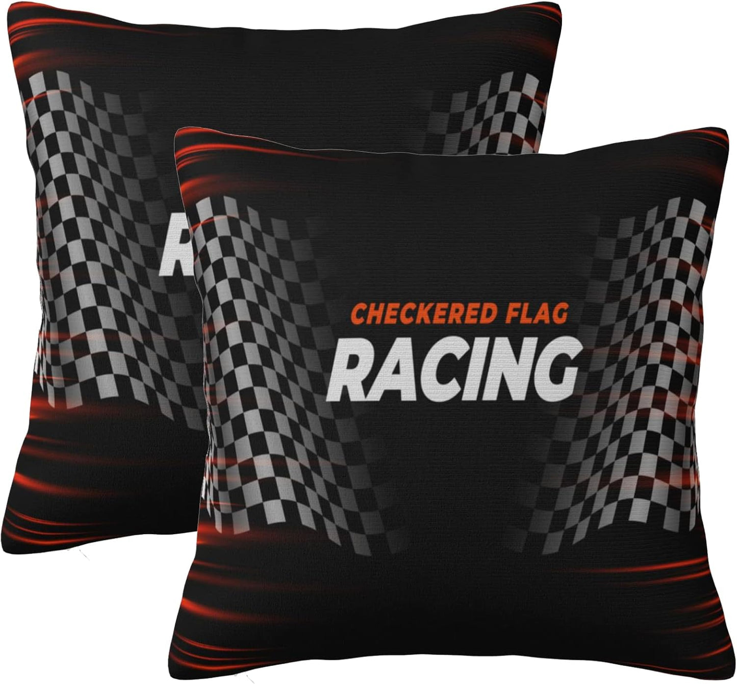 Race Car Throw Pillow Covers 18x18 Inch Farmhouse Home Room Decor for Bedroom Living Room Sofa Car Cushion Pillow Case Checkered Racing Flag CBGHH6534