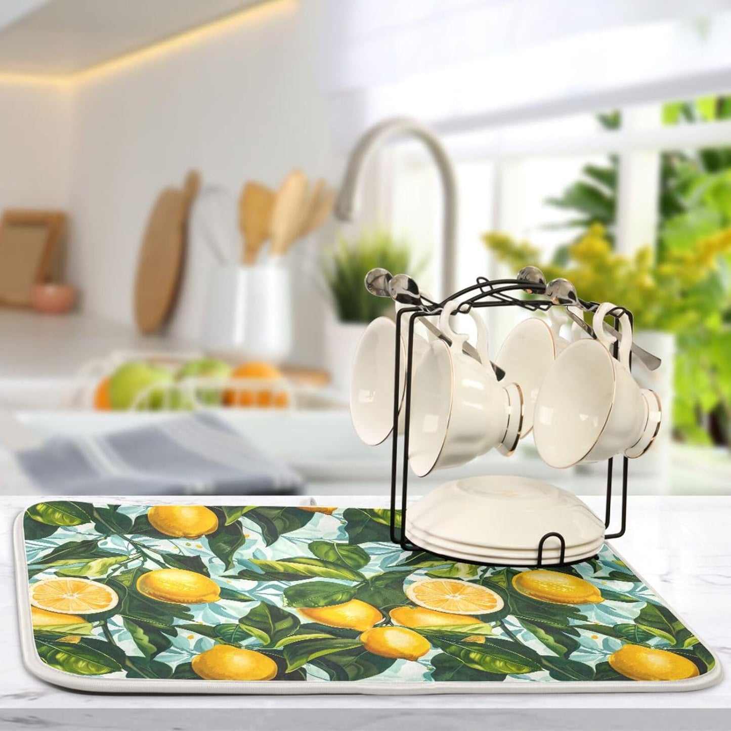 ALAZA Dish Drying Mat, Lemon Leaves Absorbent Dish Drying Pads for Kitchen Countertop 18 x 24 inches