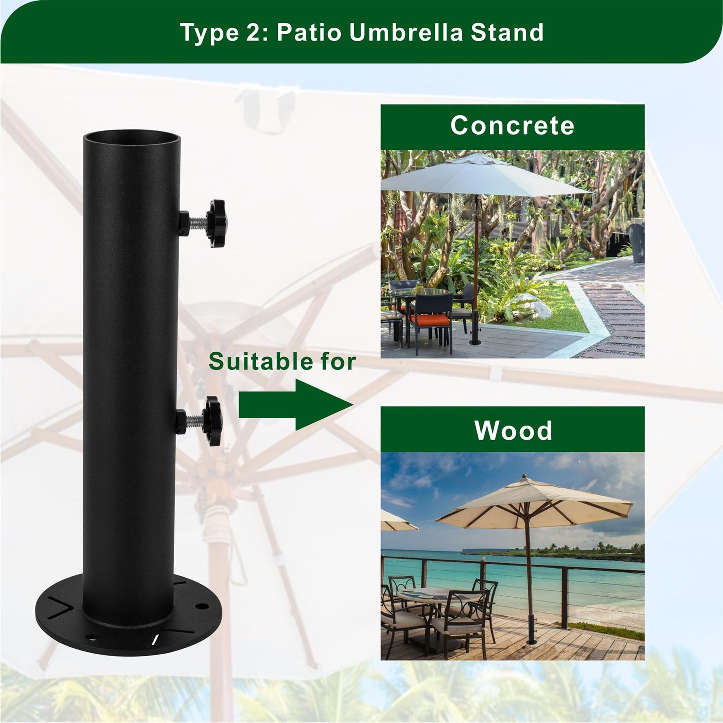 YZZHAJ Patio Umbrella Stand Base,Heavy Duty Outdoor Umbrella Holder with 3 Ground Spikes for Stability, Umbrella Holder Base for Beach, Deck, Lawn, Garden,Concrete