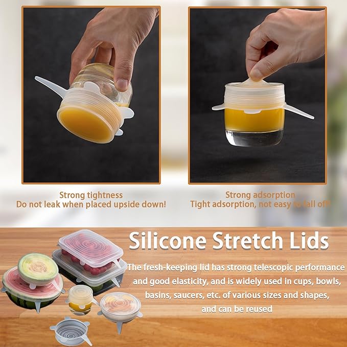 6 Pcs Silicone Stretch Lids Reusable and Durable Silicone Container Covers for Food Storage Expandable Bowl Covers Dishwasher & Freezer Safe (8.07in)