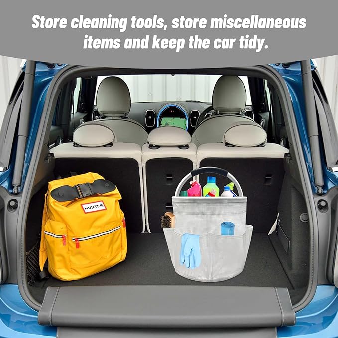 Qivine Cleaning Caddy for Cleaning Supplies, 17L Cleaning Supply Caddy with Handle Foldable Cleaning Supplies Organizer Bucket Tool Bag Organizer Cleaning Products Organizers for Home, Garden (White)