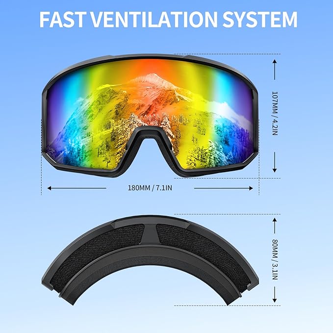 Ski Goggles for Men Women, OTG Snow Goggles, UV Protection Snowboard Goggles for Adult & Youth, Snowmobile, Sledding