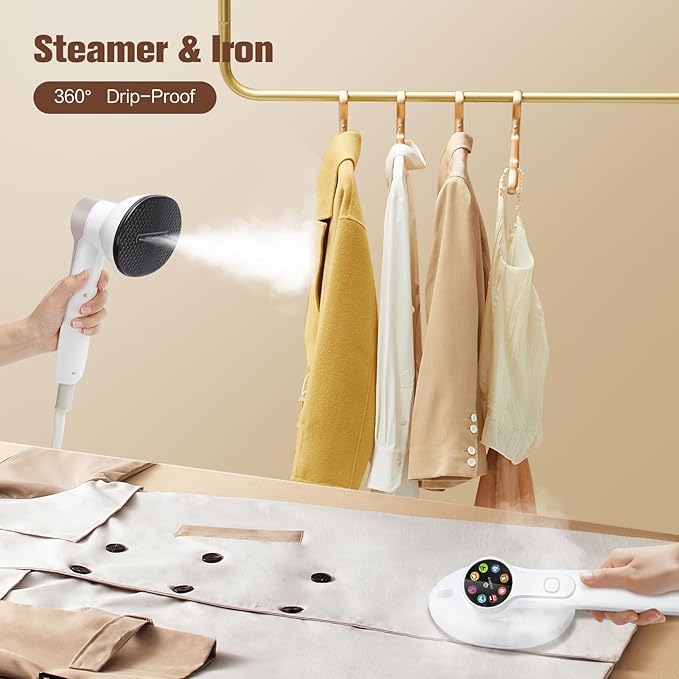 2 in 1 Steamer for Clothes 1450W Steam Station Iron Clothes Steamer Iron Handheld 8-Level Steam & Dry Ironing with LCD Display Auto-Off, Self Cleaning for Household
