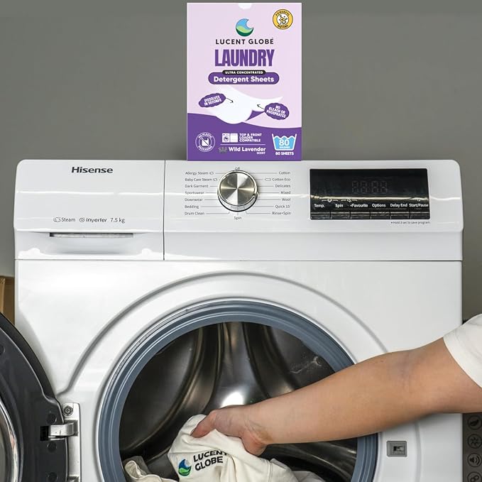 Lucent Globe Laundry Detergent Sheets. Pre-Measured Laundry Sheets. Powerful Stain Removal. Works in All Clothes Washers. World's Best Smelling Laundry Detergent. (1 Pack - 80 Washes, Lavender)
