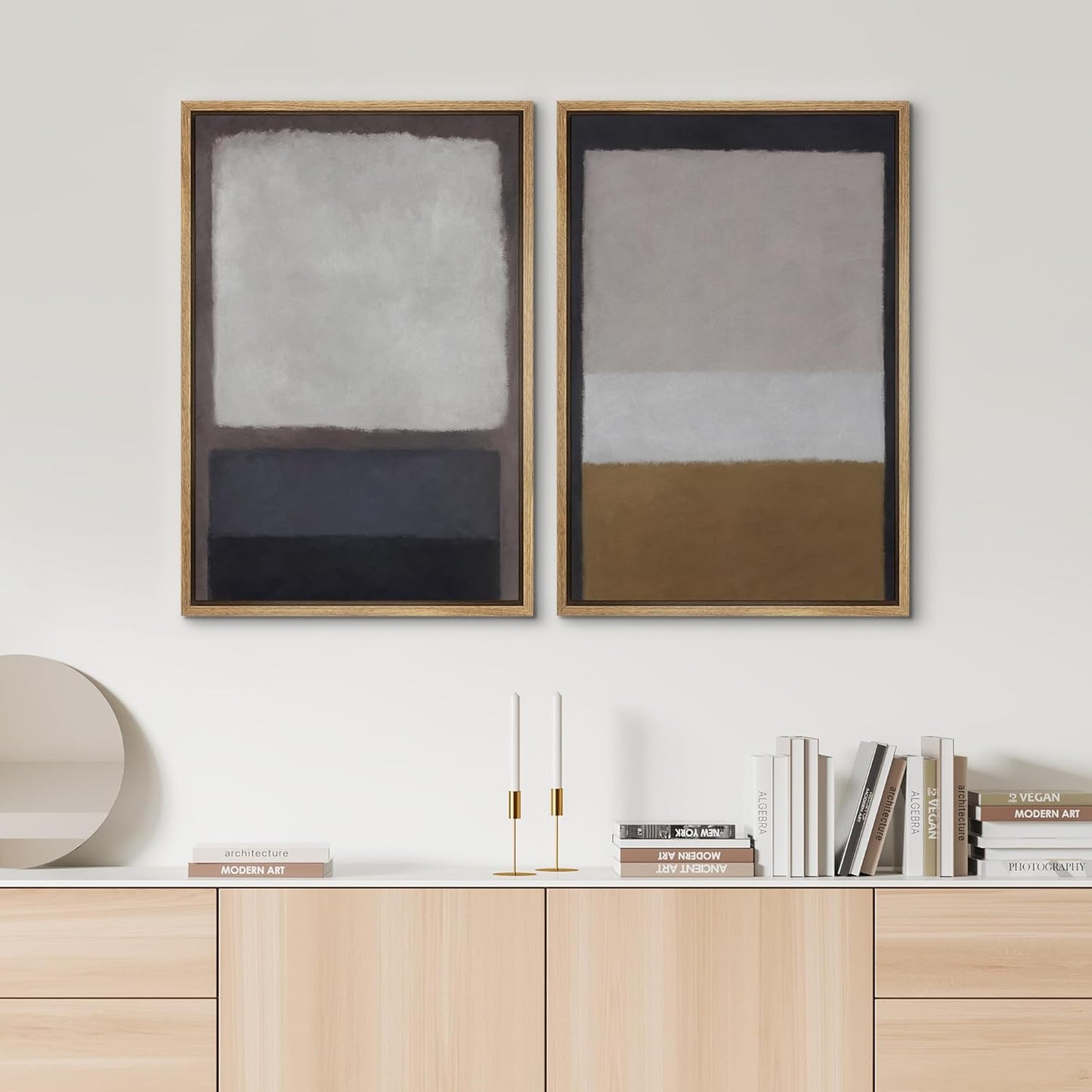 SIGNWIN Framed Canvas Print Wall Art Set Gray Brown Pastel Geometric Color Blocks Abstract Shapes Illustrations Art Contemporary Decorative for Living Room, Bedroom, Office - 24"x36"x2 Natural