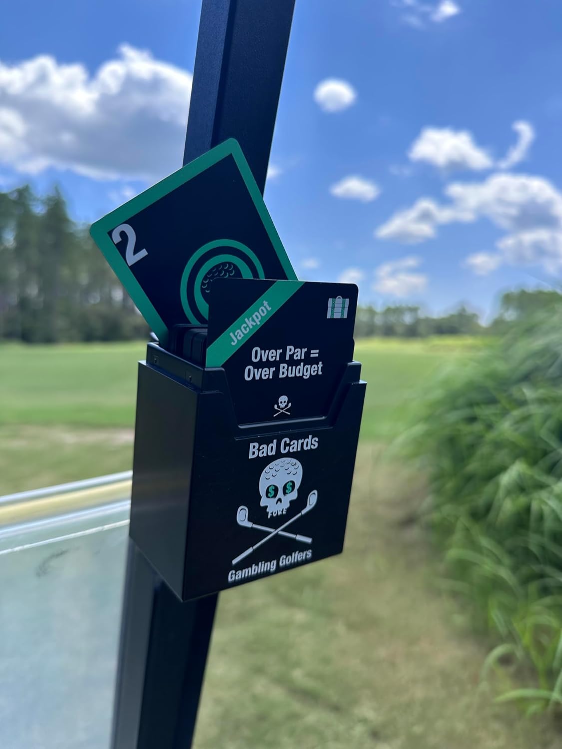 Bad Cards Fore Gambling Golfers (Weatherproof Edition) - On-Course Golf Betting Game, PVC Cards in Durable Plastic Box, Straps to Golf Cart, Fun & Unique Golf Gambling Game for Any Round