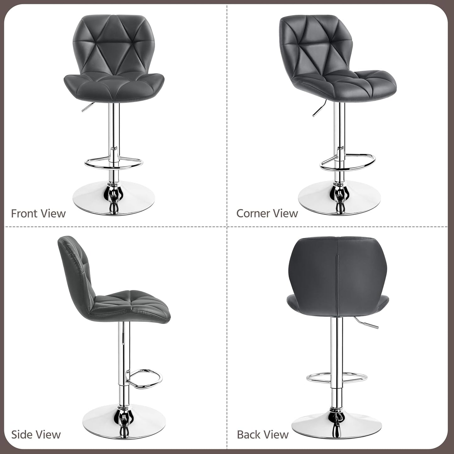 Yaheetech Gray Barstools Set of 2, PU Leather Bar Chairs with Backrest, Height Adjustable Swivel Island Stools for Kitchen Counter, Gray