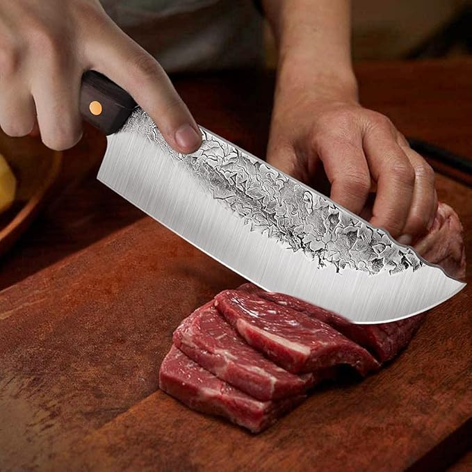 DRAGON RIOT Hand Forged Butcher Knife Cleaver 7.5 Inch High Carbon Steel Meat and Vegetable Cleaver Knife Full Tang Sharp Chef Knife for Kitchen Camping and BBQ