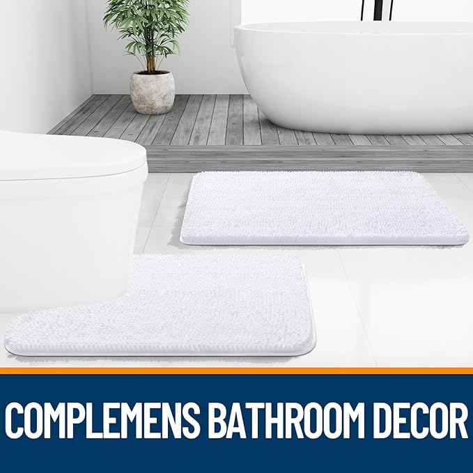 OLANLY Bathroom Rugs 47x24, Extra Soft Absorbent Chenille Bath Rugs, Rubber Backing Quick Dry, Machine Washable Bath Mats for Bathroom Floor, Tub and Shower, Home Decor Accessories, White