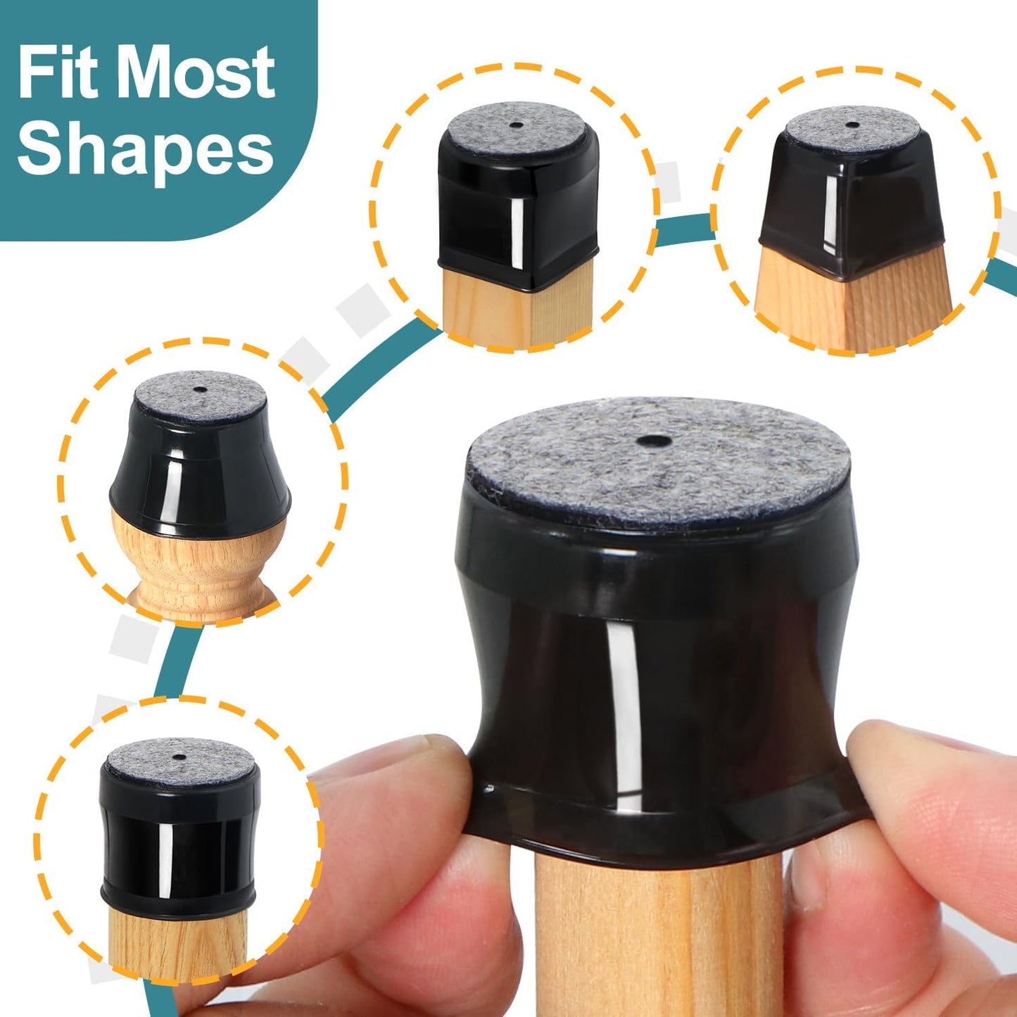 24 Pcs Chair Leg Floor Protectors Round, Silicone Felt Furniture Leg Pads Caps Covers for Hardwood Floors (Fit 15/16" to 1-5/16")