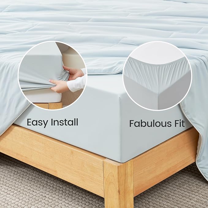 Cozy Bliss Premium Cooling Sheet Set Cali King Size, Q-Max>0.4, 3PCS No Flat Sheet with 2 Pillowcases, Breathable Fitted Sheet for Hot Sleepers & Night Sweats, Deep Pocket Up to 18 Inches, Cool Blue