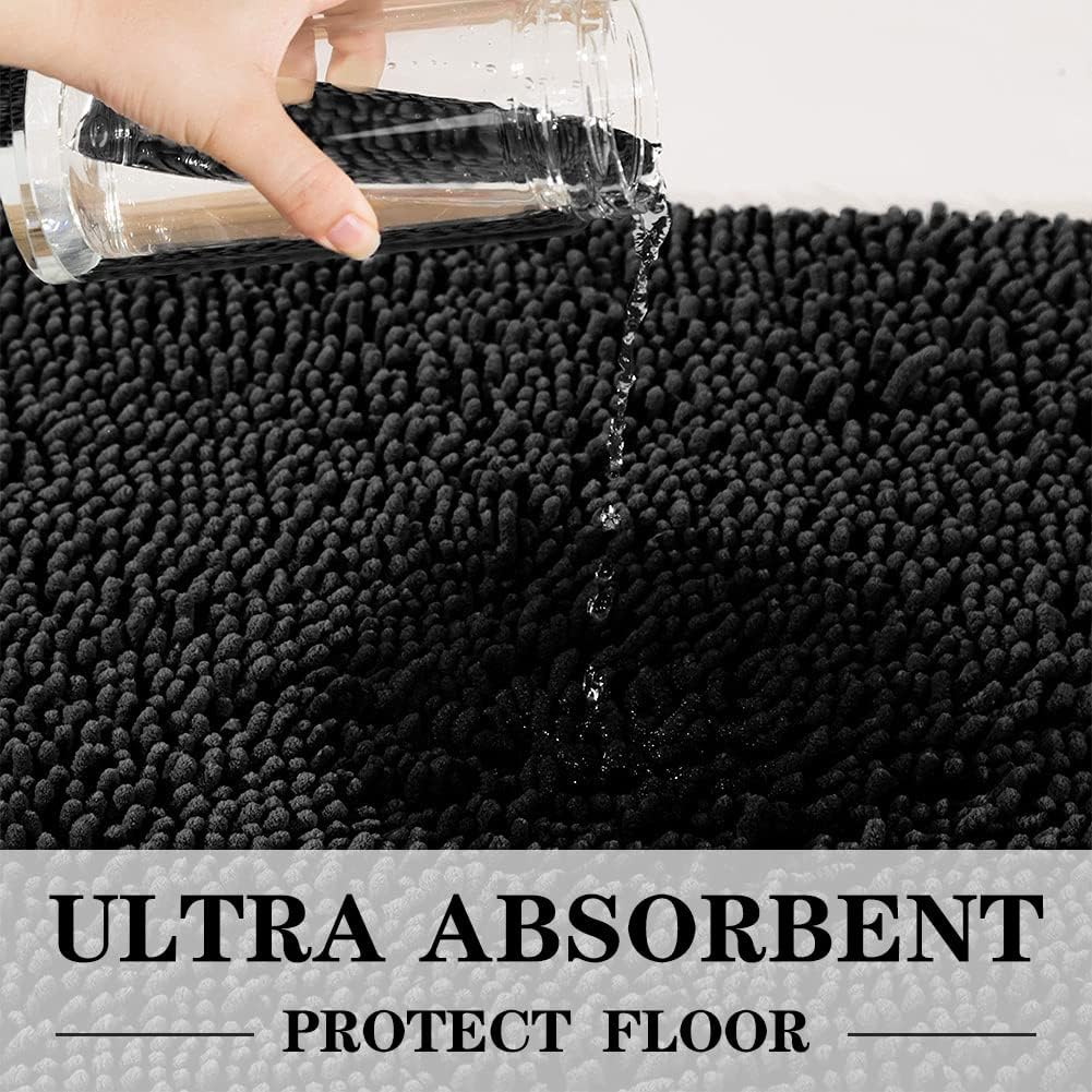 SONORO KATE Bathroom Rug,Non-Slip Bath Mat,Soft Cozy Shaggy Thick Bath Rugs for Bathroom,Plush Rugs for Bathtubs,Water Absorbent Rain Showers and Under The Sink (Black, 44"×26")