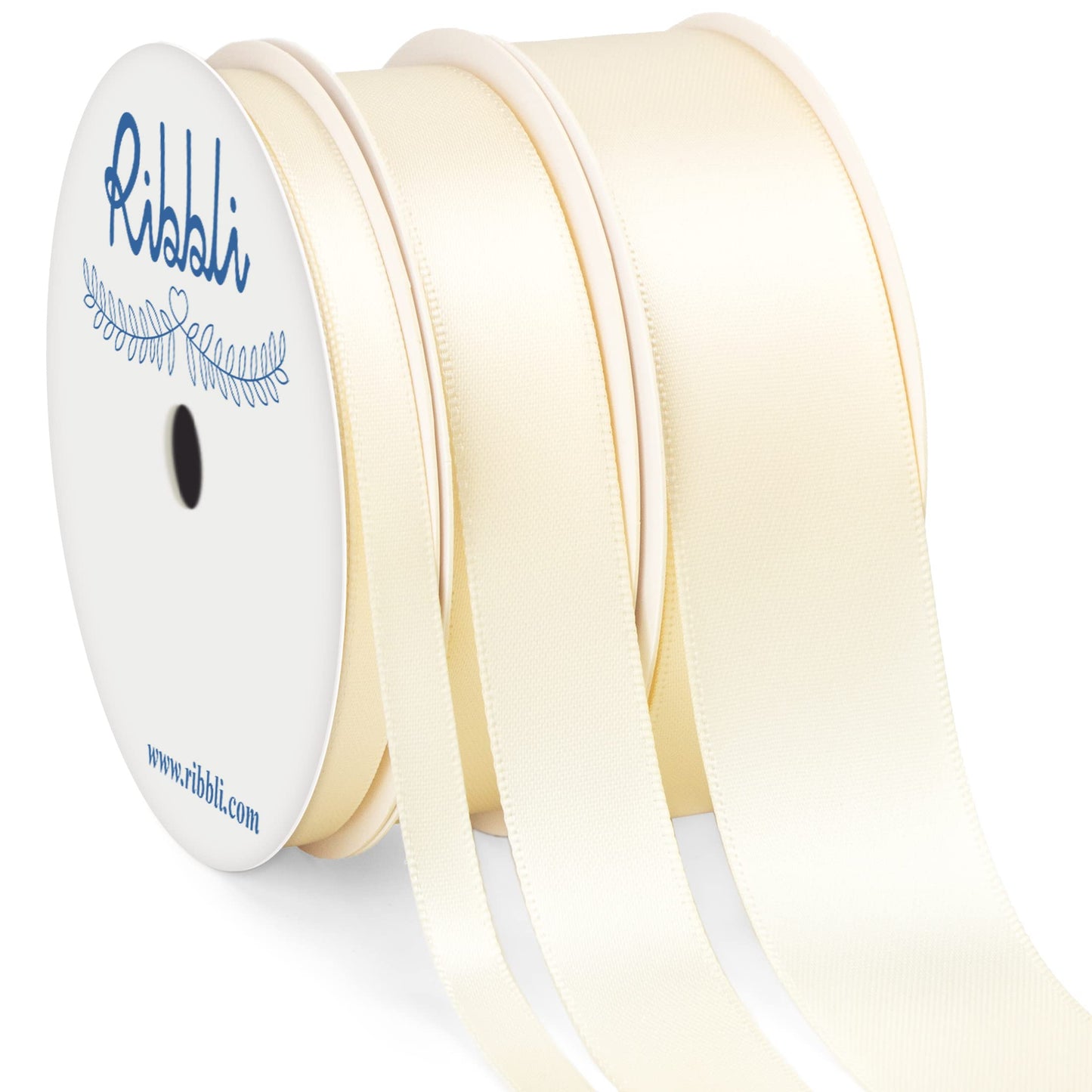 Ribbli 3 Rolls Ivory Satin Ribbon Double Faced,Total 30 Yards,(1/4 Inch x 10-Yard,5/8 Inch x 10-Yard,1 Inch x 10-Yard),Satin Ribbon Use for Bows Bouquet,Gift Wrapping,Baby Shower,Wedding Decoration