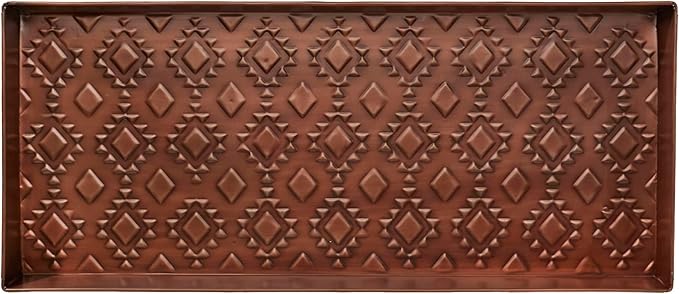 HF by LT Kilim Pattern Metal Boot Tray, 30 x 13 inches, Antique Copper Finish
