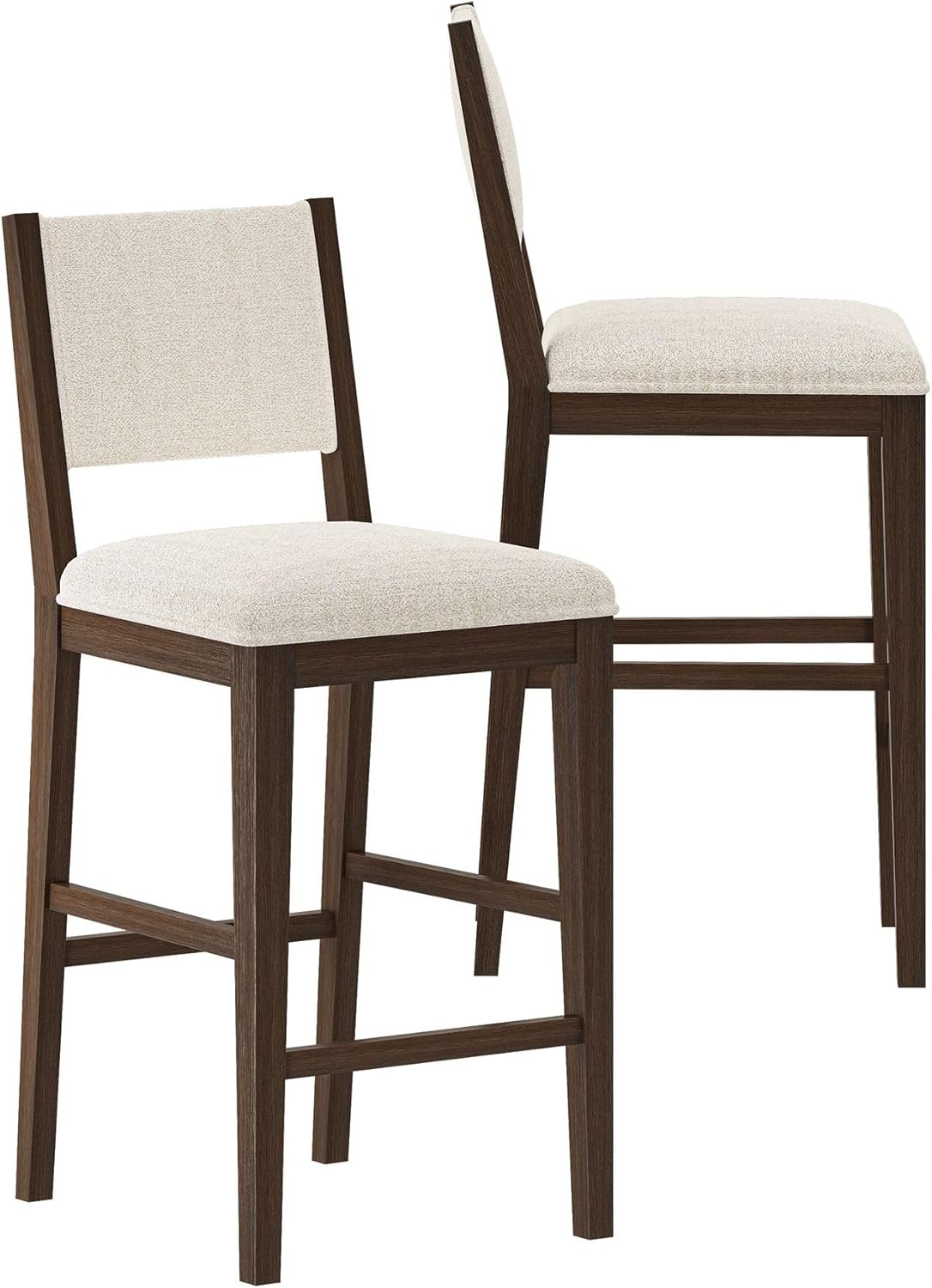 Plank+Beam Sereno Bar Stool, 30", Set of 2, Sturdy Wood Modern Kitchen Bar Height Stool, Upholstered Cushion Bar Chair with Back, Walnut/Ivory