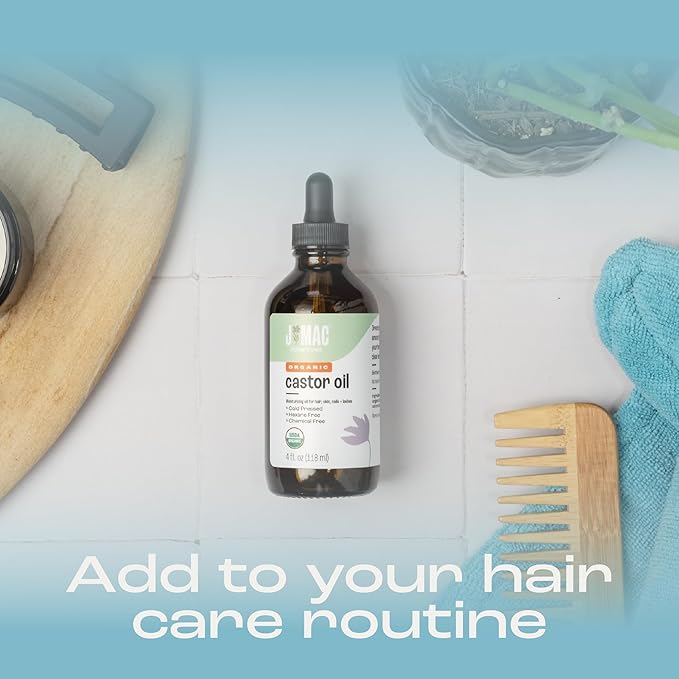 J MAC BOTANICALS Organic Castor Oil, 100% Pure (4oz Glass Bottle with Dropper) - for Eyelashes, Eyebrows, Hair & Skin