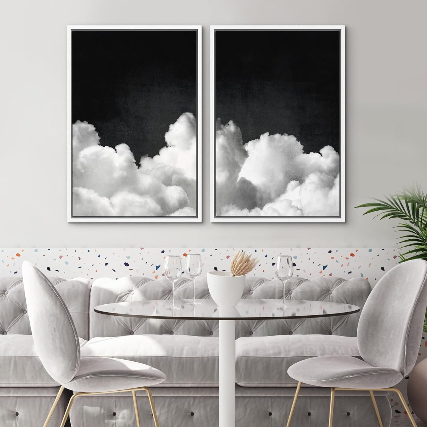 SIGNWIN Framed Canvas Print Wall Art Moody Black and White Cloud Illustrations Modern Art Decorative Contemporary for Living Room, Bedroom, Office - 16"x24"x2 White