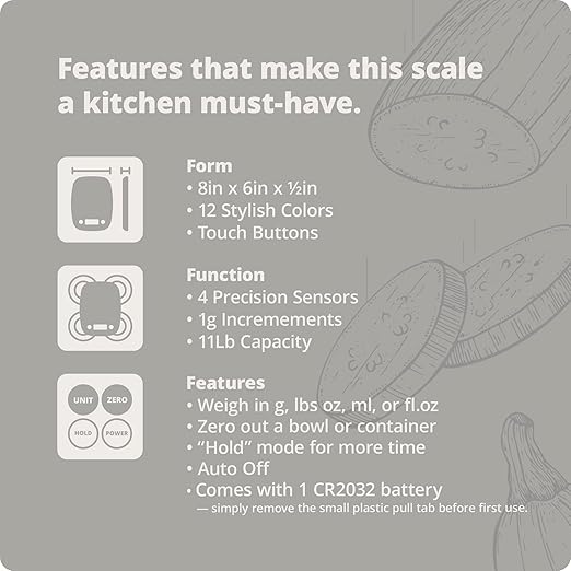 Greater Goods Food Scale - Digital Kitchen Scale, 1g Precision, Easy-Tare & Quick Conversion, Slim Compact Design, Durable & Portable | Ideal for Cooking, Baking & Meal Prep