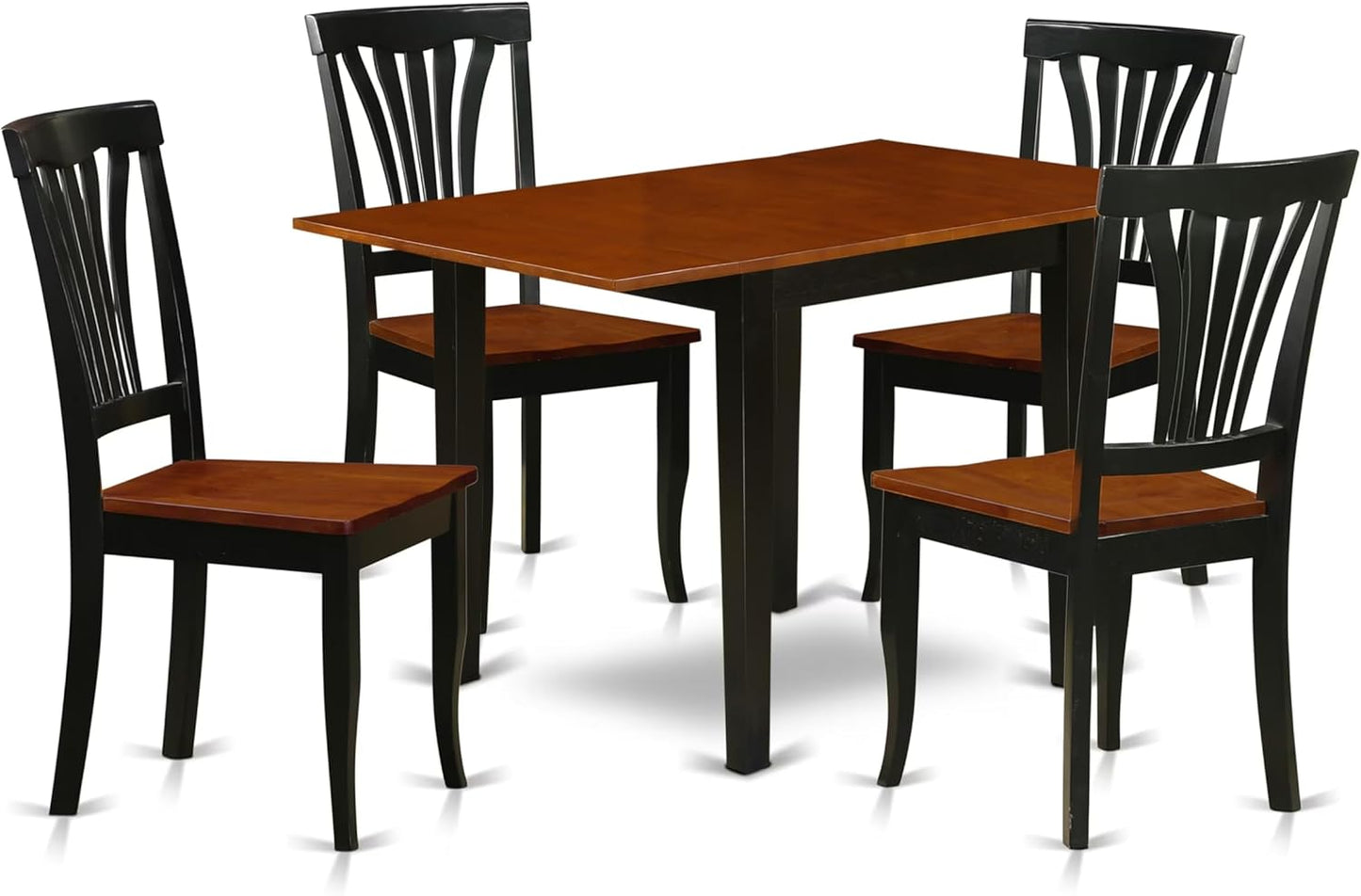 East West Furniture NDAV5-BCH-W 5 Piece Dining Table Set for 4 Includes a Rectangle Kitchen Table with Dropleaf and 4 Dining Room Chairs, 30x48 Inch, Black & Cherry