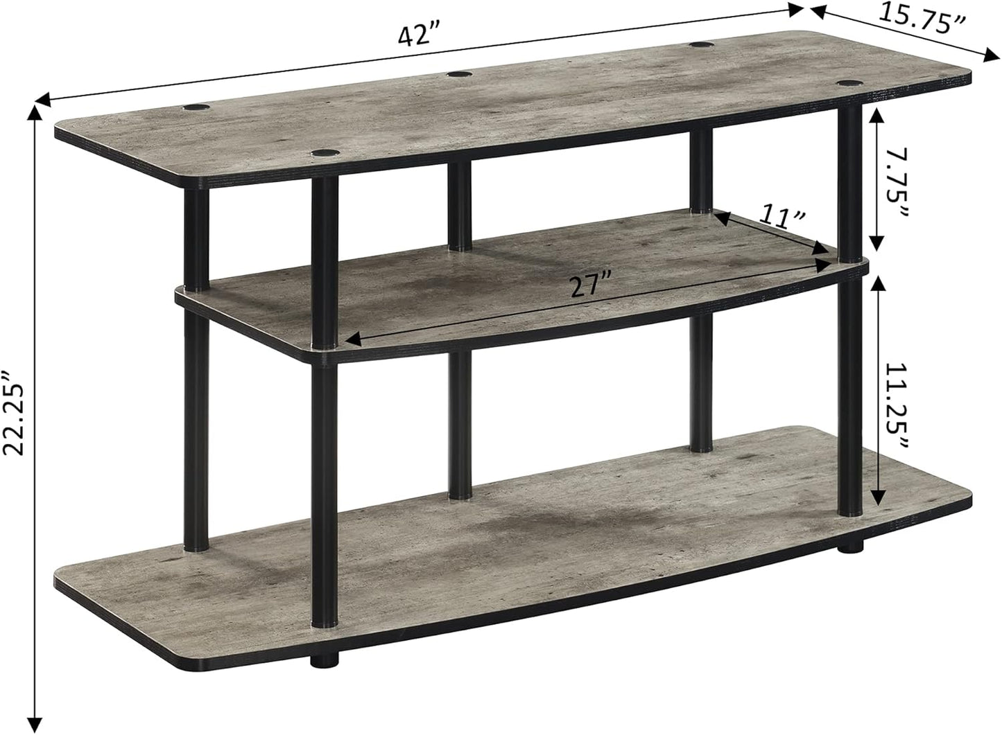 Convenience Concepts Designs2Go No Tools 3-Tier Wide TV Stand 42" - Entertainment Center for TVs up to 46 Inches, Modern TV Mount with Shelves for Living Room, Faux Birch/Black