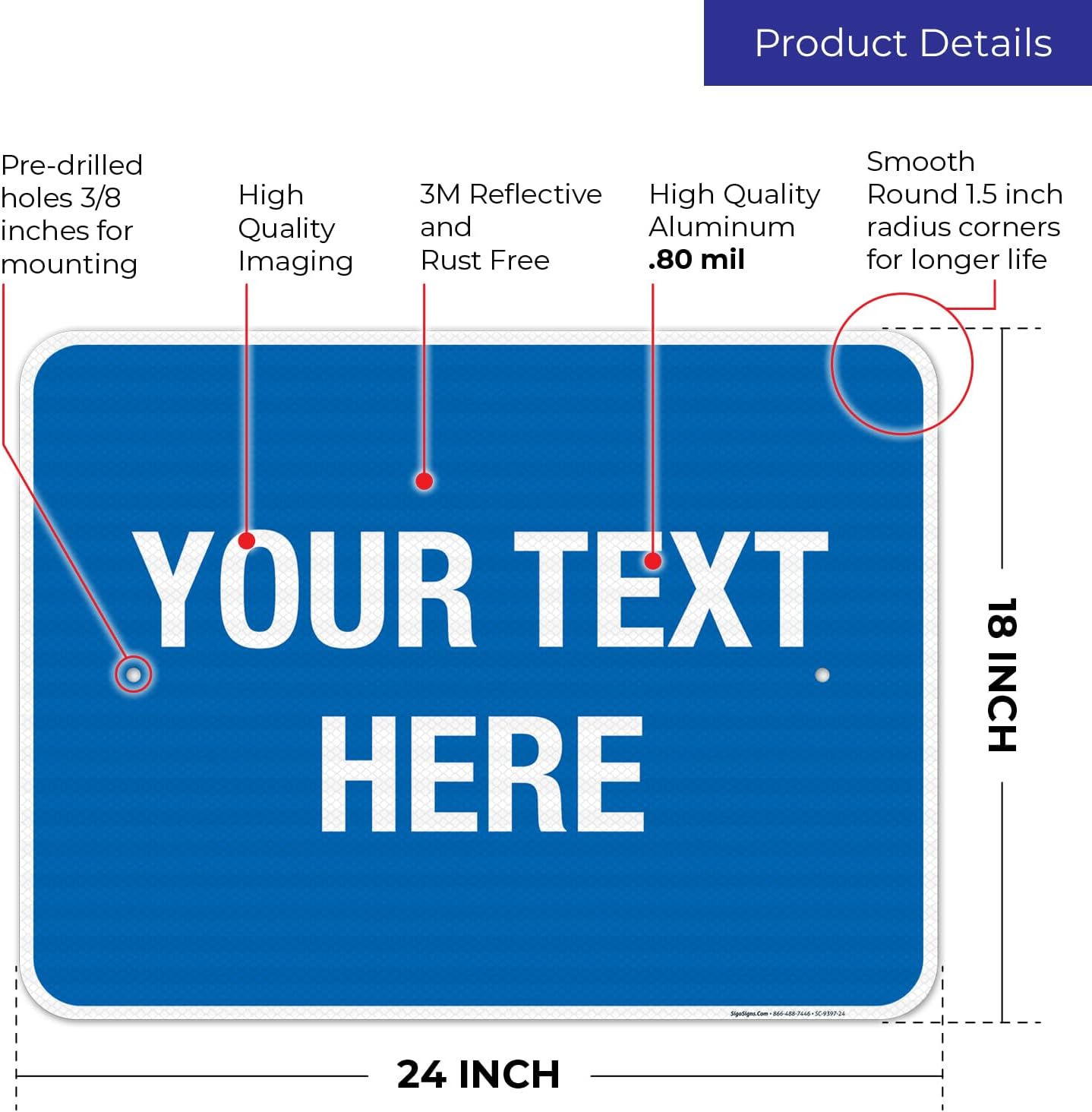 Personalized Custom Blue Background Customize for Office, Business, Workplace, Home, Airbnb, Delivery Sign, 18x24 Inches, 3M EGP Reflective .080 Aluminum, Fade Resistant, Made in USA by Sigo Signs
