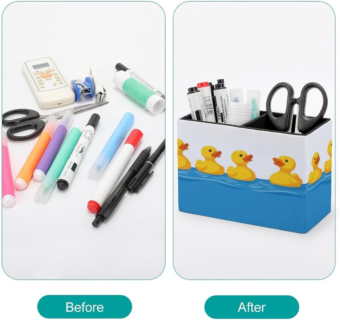 Row Of Ducks Lether Pen Holder for Desk Makeup Brush Holder Office Organizer Desk Accessory for School Office